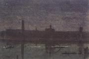 George Price Boyce.RWS Night Sket ch of the Thames near Hungerford Bridge oil painting